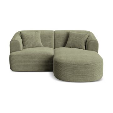 Colțar verde cu tapițerie din catifea reiată (cu colț pe partea dreaptă/cu șezlong) Campi – Cosmopolitan Design