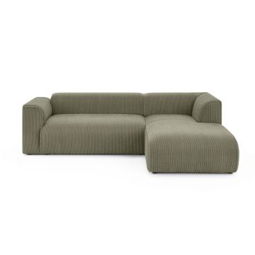 Colțar verde cu tapițerie din catifea reiată (cu colț pe partea dreaptă/cu șezlong) Merid – Ropez