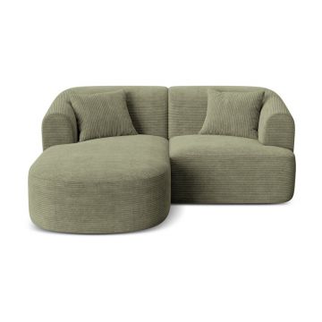 Colțar verde cu tapițerie din catifea reiată (cu colț pe partea stângă/cu șezlong) Campi – Cosmopolitan Design