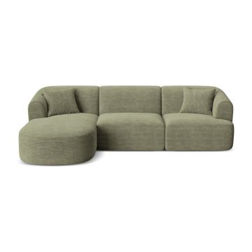 Colțar verde cu tapițerie din catifea reiată (cu colț pe partea stângă/cu șezlong) Campi – Cosmopolitan Design