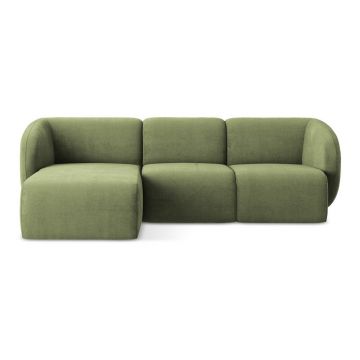 Colțar verde cu tapițerie din chenille (cu colț pe partea stângă/cu șezlong) Lani – Makamii