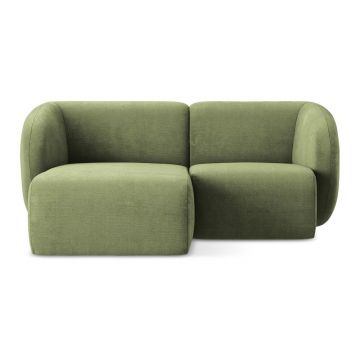 Colțar verde cu tapițerie din chenille (cu colț pe partea stângă/cu șezlong) Lani – Makamii