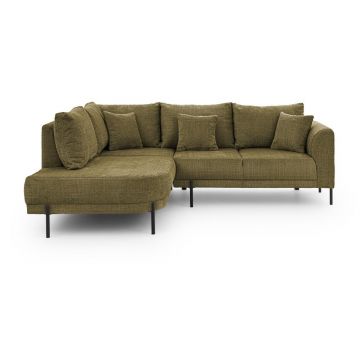 Colțar verde cu tapițerie din chenille (cu colț pe partea stângă/în formă de ”L”) Mauris – Ropez