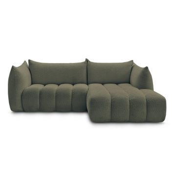 Colțar verde cu tapițerie din țesătură bouclé (cu colț pe partea dreaptă/cu șezlong) Azra – Bobochic Paris