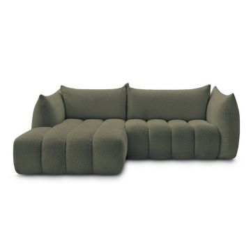 Colțar verde cu tapițerie din țesătură bouclé (cu colț pe partea stângă/cu șezlong) Azra – Bobochic Paris