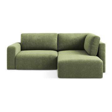 Colțar verde extensibil/cu spațiu de depozitare cu tapițerie din chenille (cu colț pe partea dreaptă/în formă de ”L”) Kona – Makamii