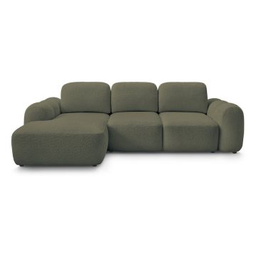 Colțar verde extensibil/cu spațiu de depozitare cu tapițerie din țesătură bouclé (cu colț pe partea stângă/cu șezlong) Montaigne – Bobochic Paris