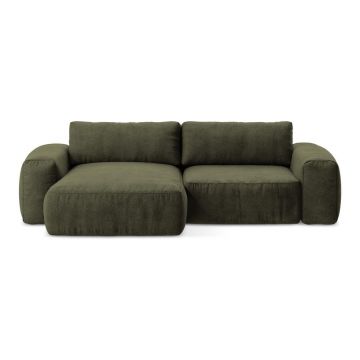 Colțar verde extensibil cu tapițerie din chenille (cu colț pe partea stângă/cu șezlong) Kuki – Makamii