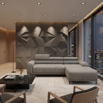 Coltar extensibil CALDO MINI, sezlong dreapta, stofa catifelata gri deschis - Cloud 81, cu lada depozitare si tetiere reglabile, 272x178x99 cm - Default Title