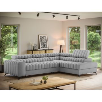 Coltar extensibil dreapta 5 locuri ELTAP, RT-03NU, Kanedo, 269x204x86 cm, lemn/poliester, gri deschis