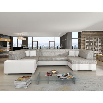 Coltar extensibil dreapta 6 locuri ELTAP, Hv02, Havana, 322x204x72 cm, lemn/poliester, gri/alb