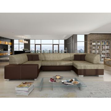 Coltar extensibil dreapta 6 locuri ELTAP, Hv05, Havana, 322x204x72 cm, lemn/poliester, bej inchis/maro