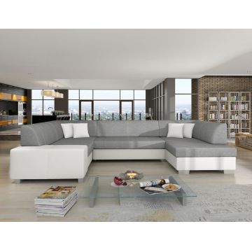 Coltar extensibil dreapta 6 locuri ELTAP, Hv27, Havana, 322x204x72 cm, lemn/poliester, gri inchis/alb