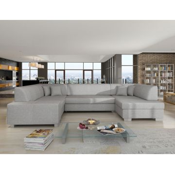 Coltar extensibil dreapta 6 locuri ELTAP, Hv44, Havana, 322x204x72 cm, lemn/poliester, gri deschis