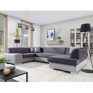 Coltar extensibil dreapta 6 locuri ELTAP, Hv48, Havana, 322x204x72 cm, lemn/poliester, gri inchis/gri deschis