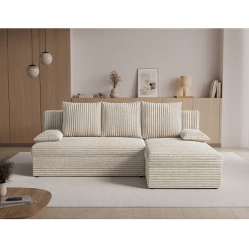 Coltar extensibil reversibil 3 locuri ELTAP, Gino, 201x143x90 cm, lemn/poliester, bej deschis