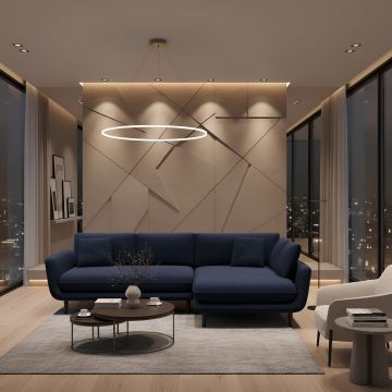 Coltar extensibil SOLANO, sezlong dreapta, stofa clasica albastru inchis - Austin 15, cu lada depozitare, 260x167x83 cm - Default Title