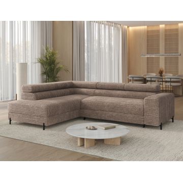 Coltar extensibil stanga 5 locuri ELTAP, Colesio, 274x200x93 cm, lemn/poliester, maro deschis