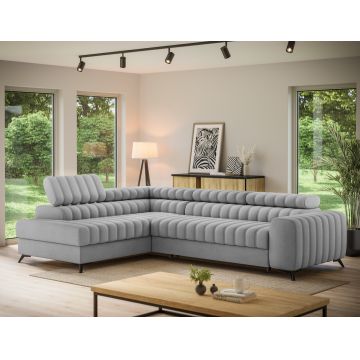 Coltar extensibil stanga 5 locuri ELTAP, LT-03NU, Kanedo, 269x204x86 cm, lemn/poliester, gri deschis