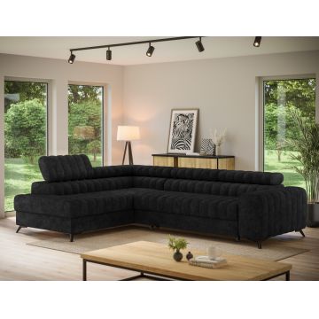 Coltar extensibil stanga 5 locuri ELTAP, LT-06AU, Kanedo, 269x204x86 cm, lemn/poliester, negru