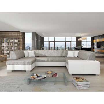 Coltar extensibil stanga 6 locuri ELTAP, Hv13, Havana, 322x204x72 cm, lemn/poliester, gri/alb