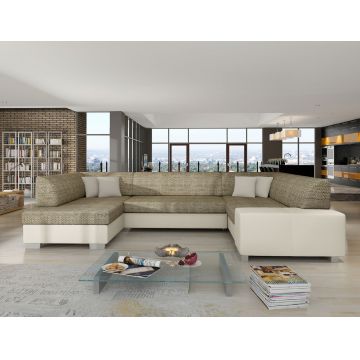 Coltar extensibil stanga 6 locuri ELTAP, Hv15, Havana, 322x204x72 cm, lemn/poliester, bej inchis/bej deschis