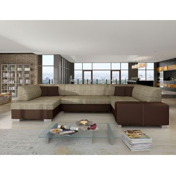 Coltar extensibil stanga 6 locuri ELTAP, Hv16, Havana, 322x204x72 cm, lemn/poliester, bej inchis/maro