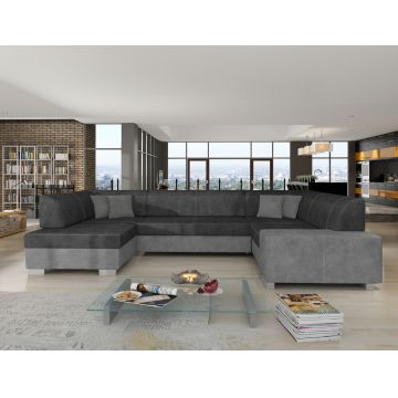 Coltar extensibil stanga 6 locuri ELTAP, Hv33, Havana, 322x204x72 cm, lemn/poliester, gri inchis/gri