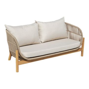 Canapea 2 locuri cu funcție confort Verilan, lemn masiv de acacia și țesătură, 163x77x70 cm