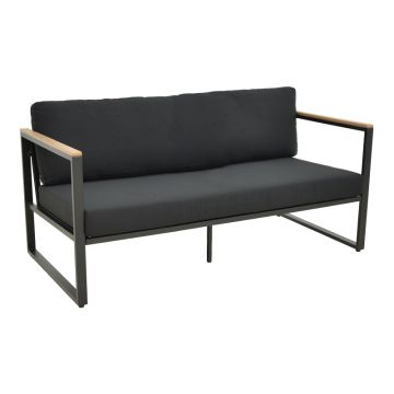 Canapea trei locuri cu structură metalică Aurelio, neagră, 192x74x63 cm