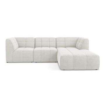 Colțar alb cu tapițerie din țesătură bouclé (cu colț pe partea dreaptă/cu șezlong) Aloha – Makamii