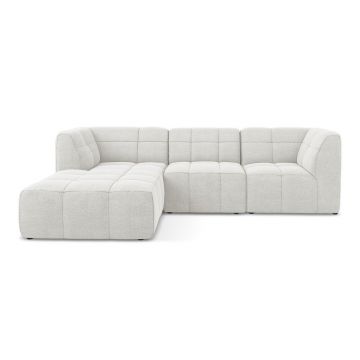 Colțar alb cu tapițerie din țesătură bouclé (cu colț pe partea stângă/cu șezlong) Aloha – Makamii