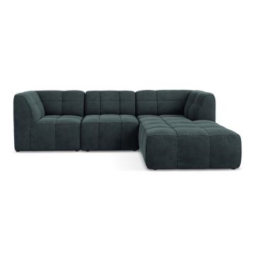 Colțar albastru cu tapițerie din catifea (cu colț pe partea dreaptă/cu șezlong) Aloha – Makamii