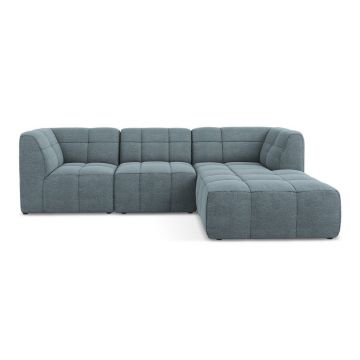 Colțar albastru cu tapițerie din țesătură bouclé (cu colț pe partea dreaptă/cu șezlong) Aloha – Makamii