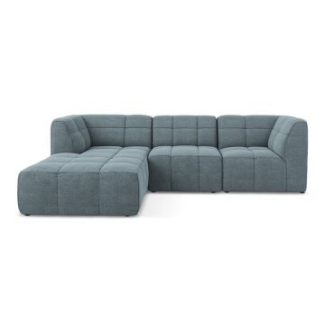 Colțar albastru cu tapițerie din țesătură bouclé (cu colț pe partea stângă/cu șezlong) Aloha – Makamii