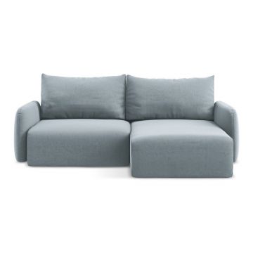Colțar albastru extensibil/cu spațiu de depozitare cu tapițerie din catifea (cu colț pe partea dreaptă/cu șezlong) Kalena – Makamii