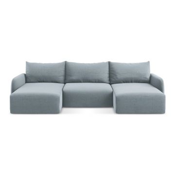 Colțar albastru extensibil/cu spațiu de depozitare cu tapițerie din catifea (în formă de 