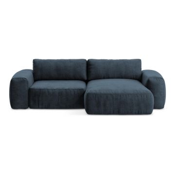 Colțar albastru închis extensibil cu tapițerie din chenille (cu colț pe partea dreaptă/cu șezlong) Kuki – Makamii