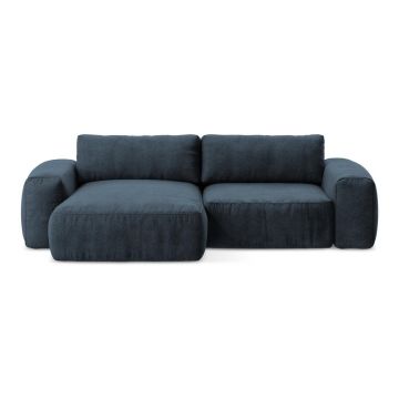 Colțar albastru închis extensibil cu tapițerie din chenille (cu colț pe partea stângă/cu șezlong) Kuki – Makamii