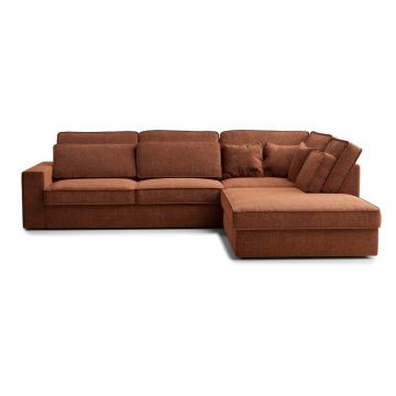 Colțar arămiu cu tapițerie din chenille (cu colț pe partea dreaptă/în formă de ”L”) Kirou – Maison de Rêve