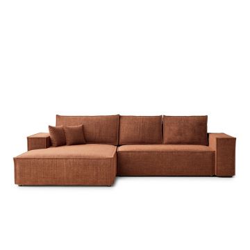 Colțar arămiu extensibil/cu spațiu de depozitare cu tapițerie din chenille (cu colț pe partea stângă/cu șezlong) Maze – Maison de Rêve