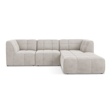 Colțar bej cu tapițerie din catifea (cu colț pe partea dreaptă/cu șezlong) Aloha – Makamii