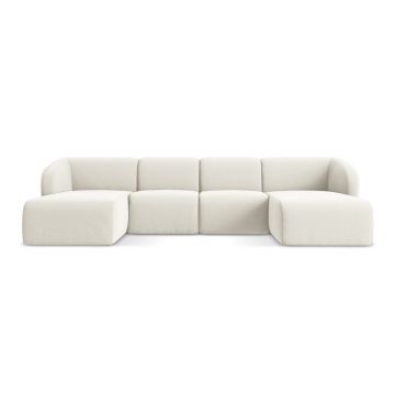 Colțar bej cu tapițerie din catifea (în formă de 