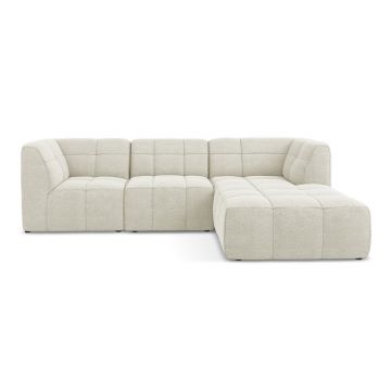 Colțar bej cu tapițerie din țesătură bouclé (cu colț pe partea dreaptă/cu șezlong) Aloha – Makamii