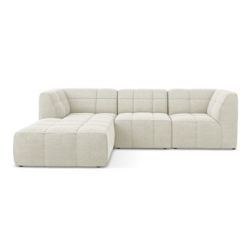 Colțar bej cu tapițerie din țesătură bouclé (cu colț pe partea stângă/cu șezlong) Aloha – Makamii