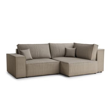 Colțar bej extensibil/cu spațiu de depozitare cu tapițerie din catifea reiată (cu colț pe partea dreaptă/în formă de ”L”) Tonga – Maison de Rêve