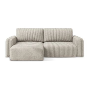 Colțar bej extensibil/cu spațiu de depozitare cu tapițerie din catifea reiată (cu colț pe partea stângă/cu șezlong) Kona – Makamii