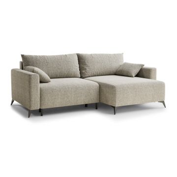 Colțar bej extensibil/cu spațiu de depozitare cu tapițerie din chenille (cu colț pe partea dreaptă/cu șezlong) Leon – Maison de Rêve