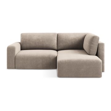 Colțar bej extensibil/cu spațiu de depozitare cu tapițerie din chenille (cu colț pe partea dreaptă/în formă de ”L”) Kona – Makamii