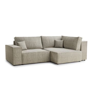 Colțar bej extensibil/cu spațiu de depozitare cu tapițerie din chenille (cu colț pe partea dreaptă/în formă de ”L”) Tonga – Maison de Rêve